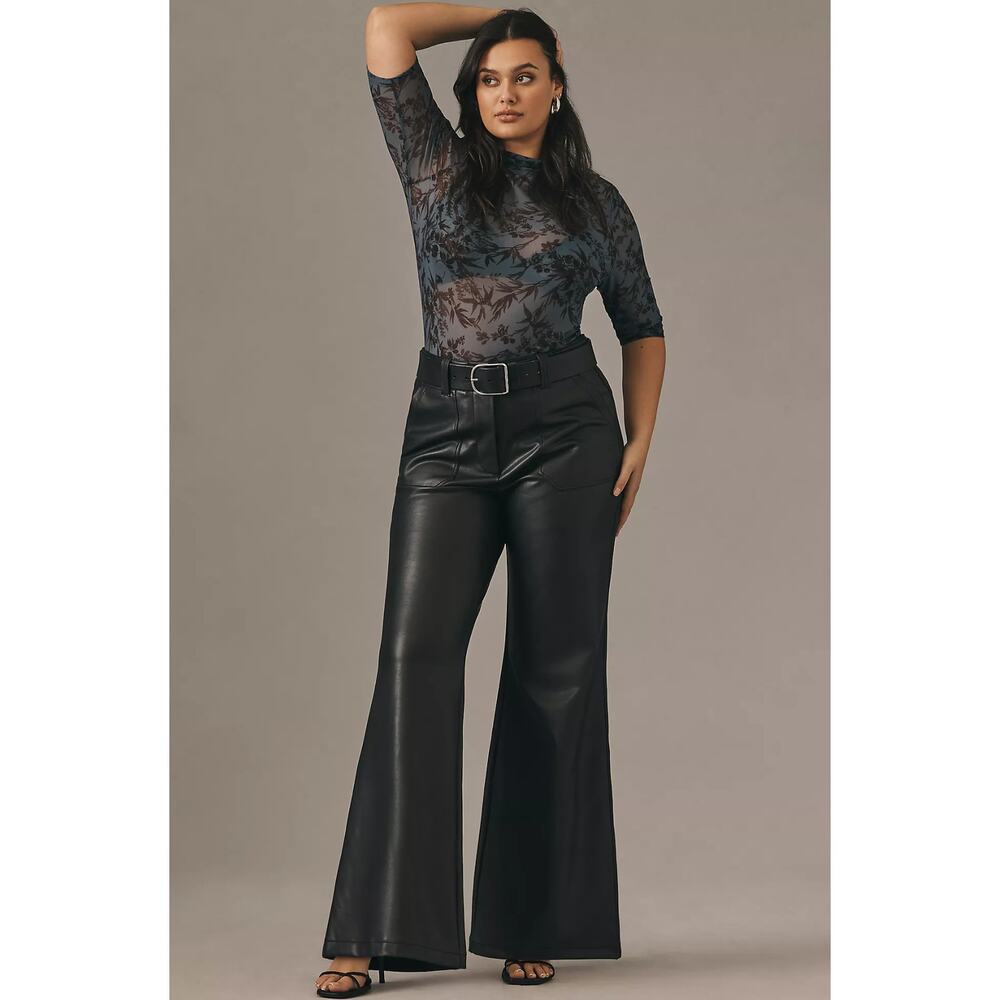 NWT Anthropologie Naomi Wide-Leg Black Flare Pants - Size 14